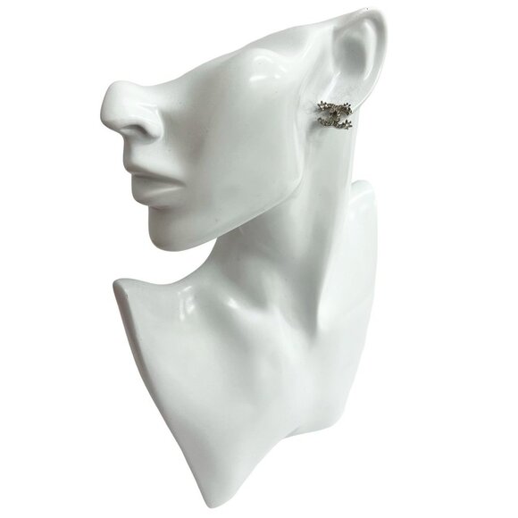 CHANEL Silver Logo Earrings